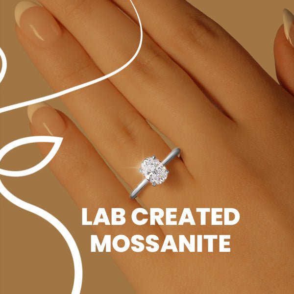 Stunning lab created moissanite ring featured on a hand, showcasing its brilliance and elegant design.