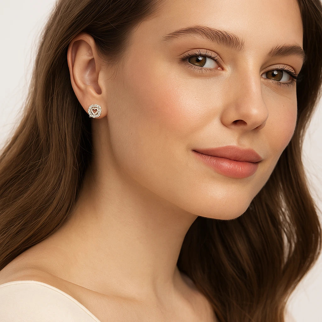 Mini Heart Stud Earrings with Sparkling Zirconia – 925 Silver