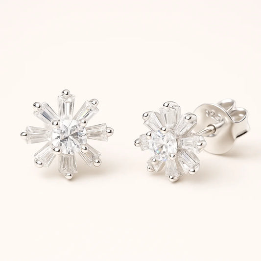 925 silver floral open‑circle stud earrings with delicate petal motif