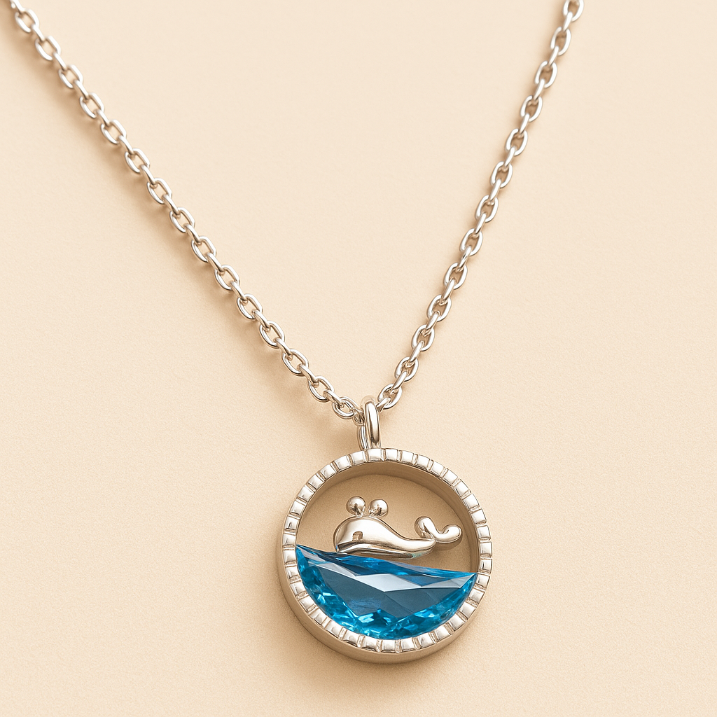 Necklace with a pendant featuring a wave design on a beige background