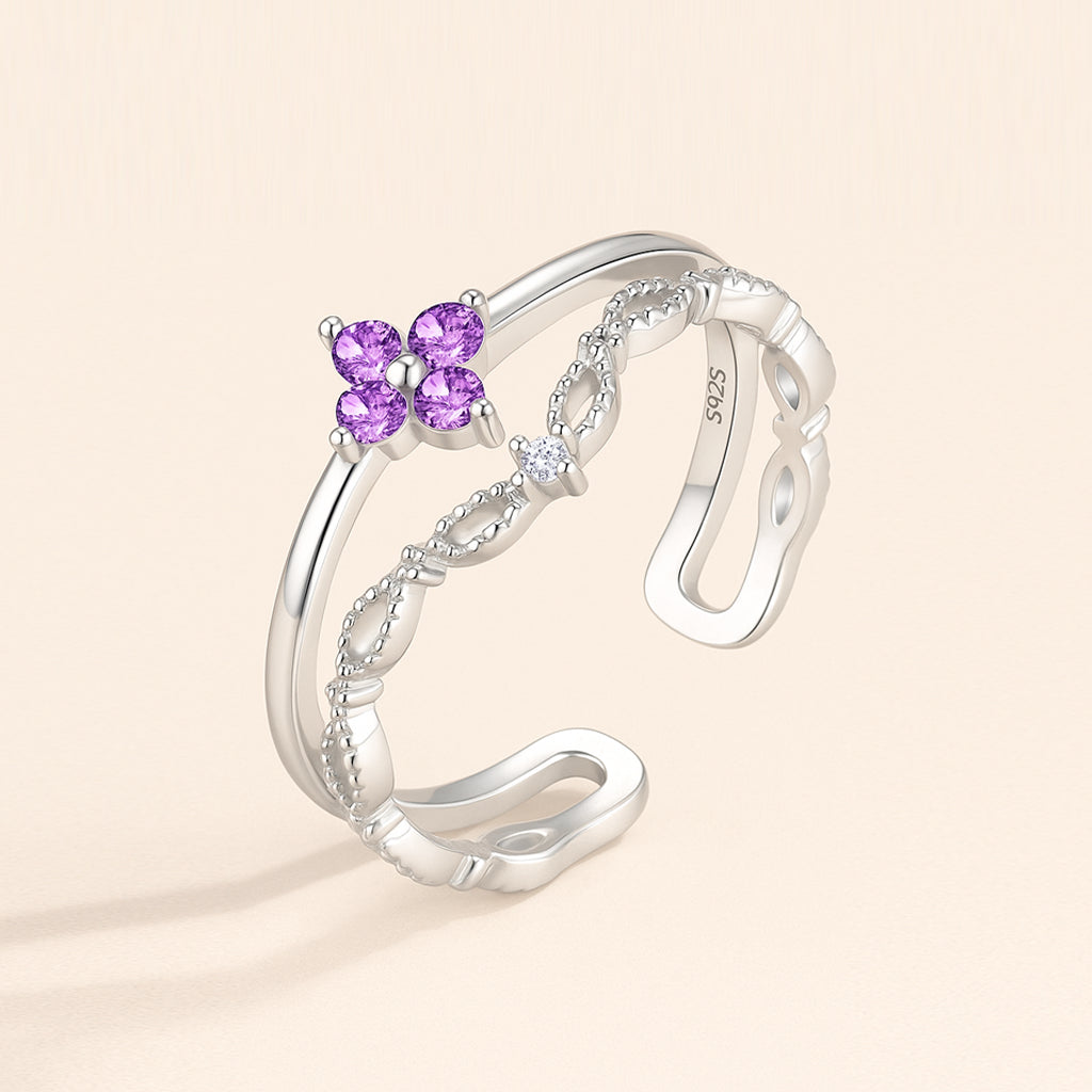 925 Silver Purple Rose Ring – Adjustable Open Band
