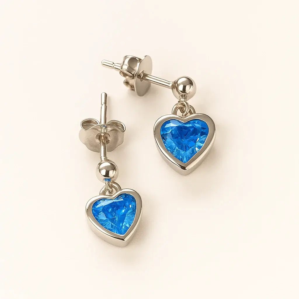 925 Silver Heart - Shaped Earrings with Blue Stone – Romantic Sparkle - Alymwndw