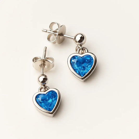 925 Silver Heart - Shaped Earrings with Blue Stone – Romantic Sparkle - Alymwndw
