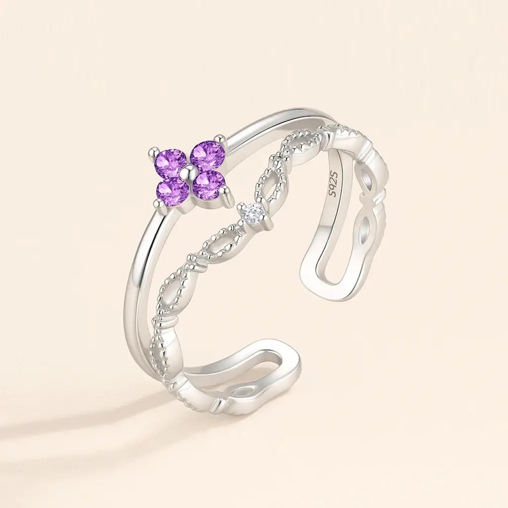 925 Silver Purple Rose Ring – Adjustable Open Band - Alymwndw