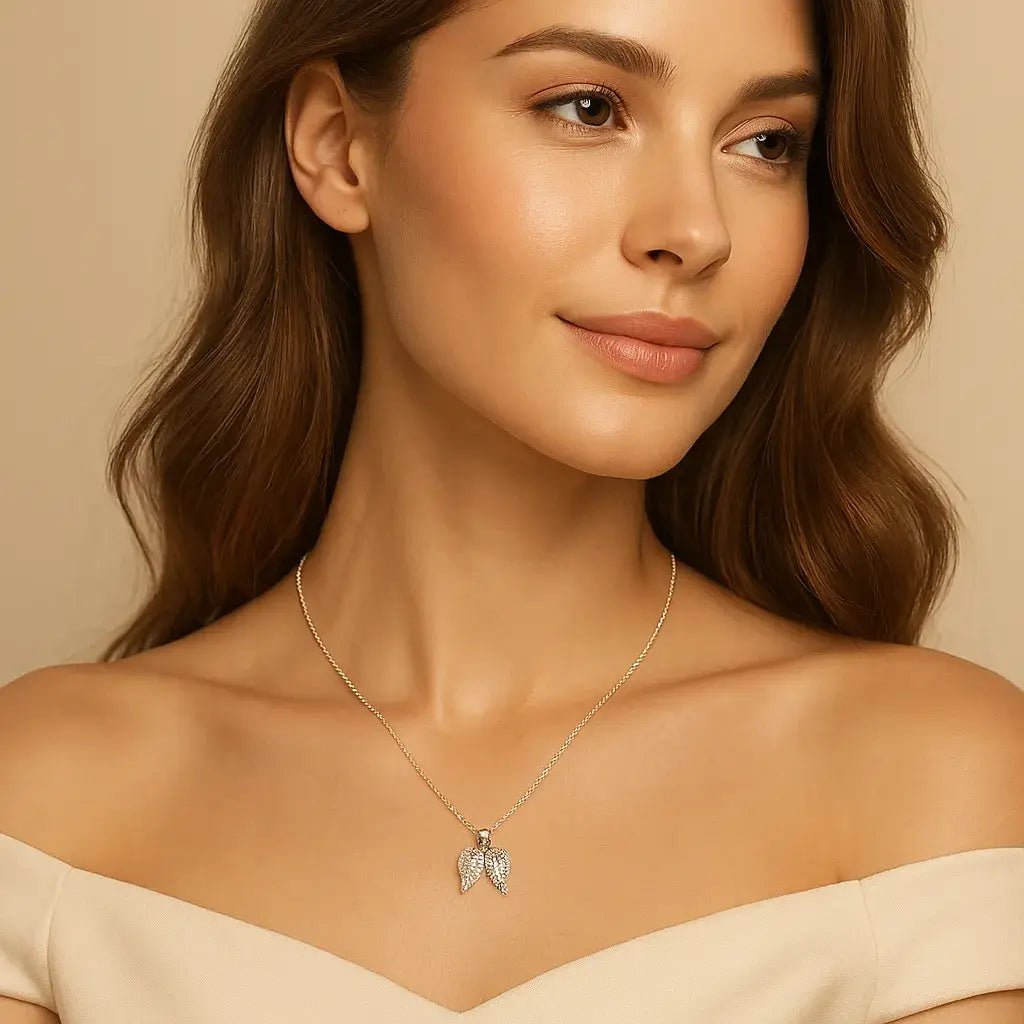 925 Sterling Silver Winged Elegance Necklace with Zircon Details - Alymwndw