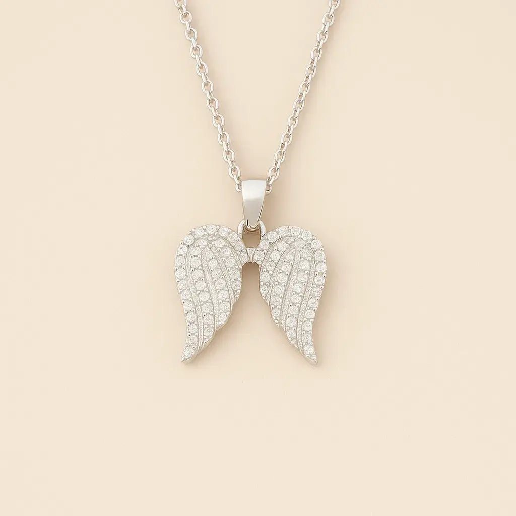 925 Sterling Silver Winged Elegance Necklace with Zircon Details - Alymwndw