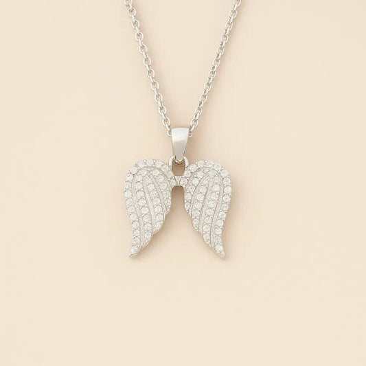 925 Sterling Silver Winged Elegance Necklace with Zircon Details - Alymwndw