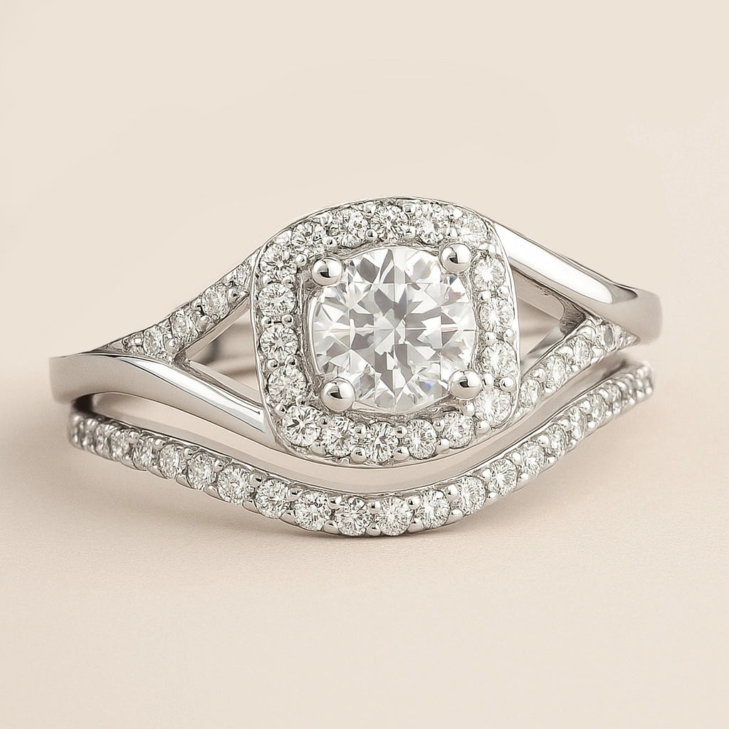 Diamond ring with a beige background