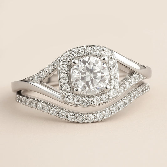 Diamond ring with a beige background