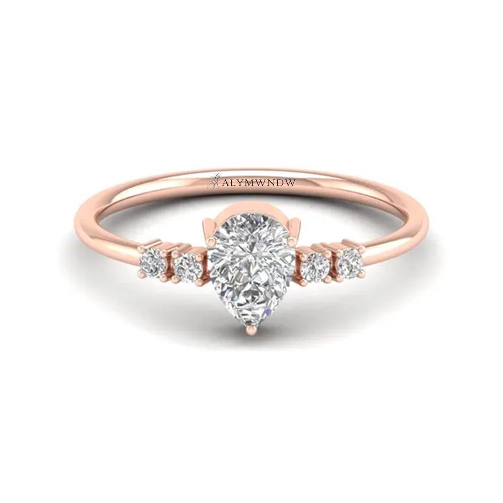Alymwndw Jewellery Classic Lab Diamond Ring with Side Stones – Timeless Sparkle - Alymwndw