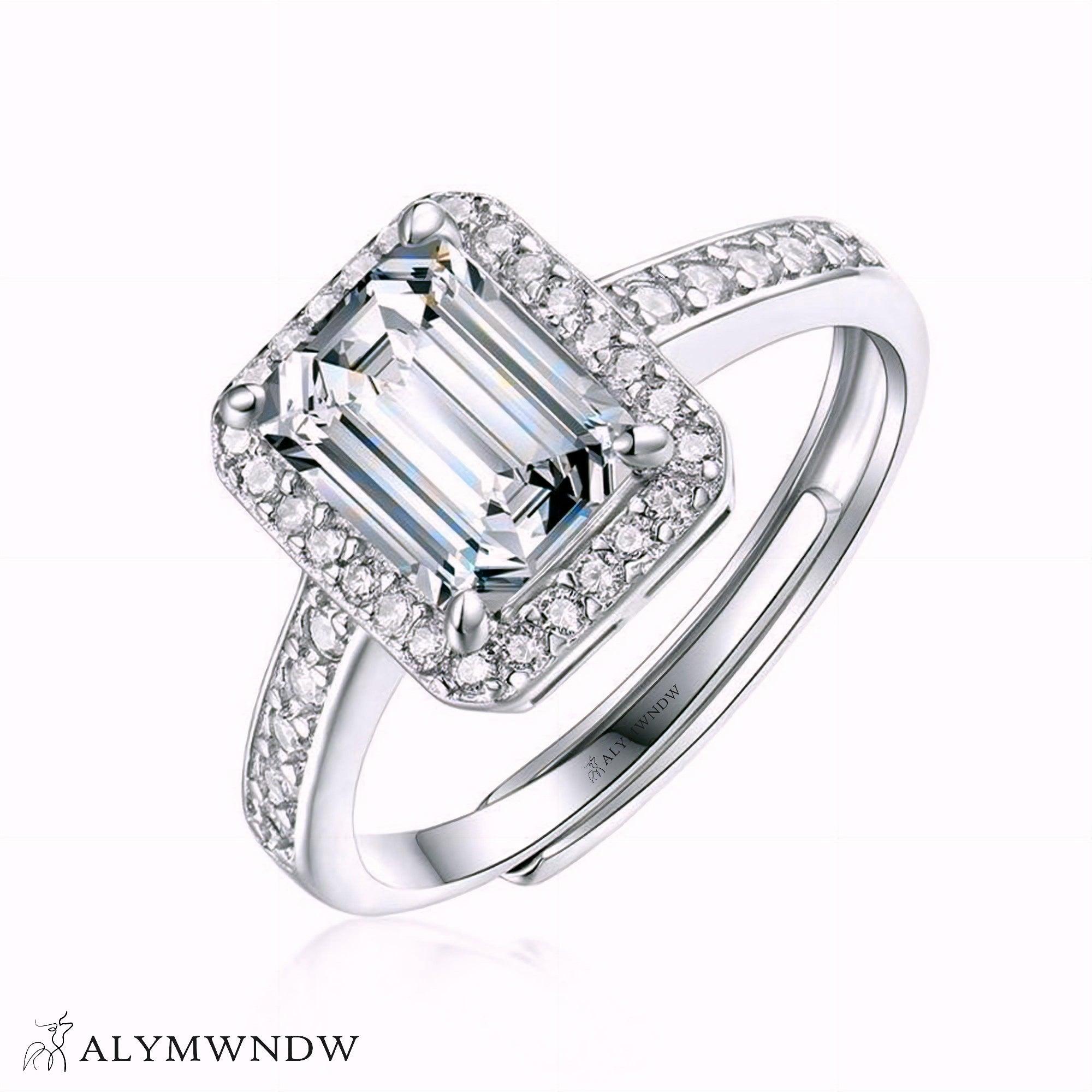 Alymwndw Premium Princess Moissanite Ring – Silver, Gold & Platinum - Alymwndw