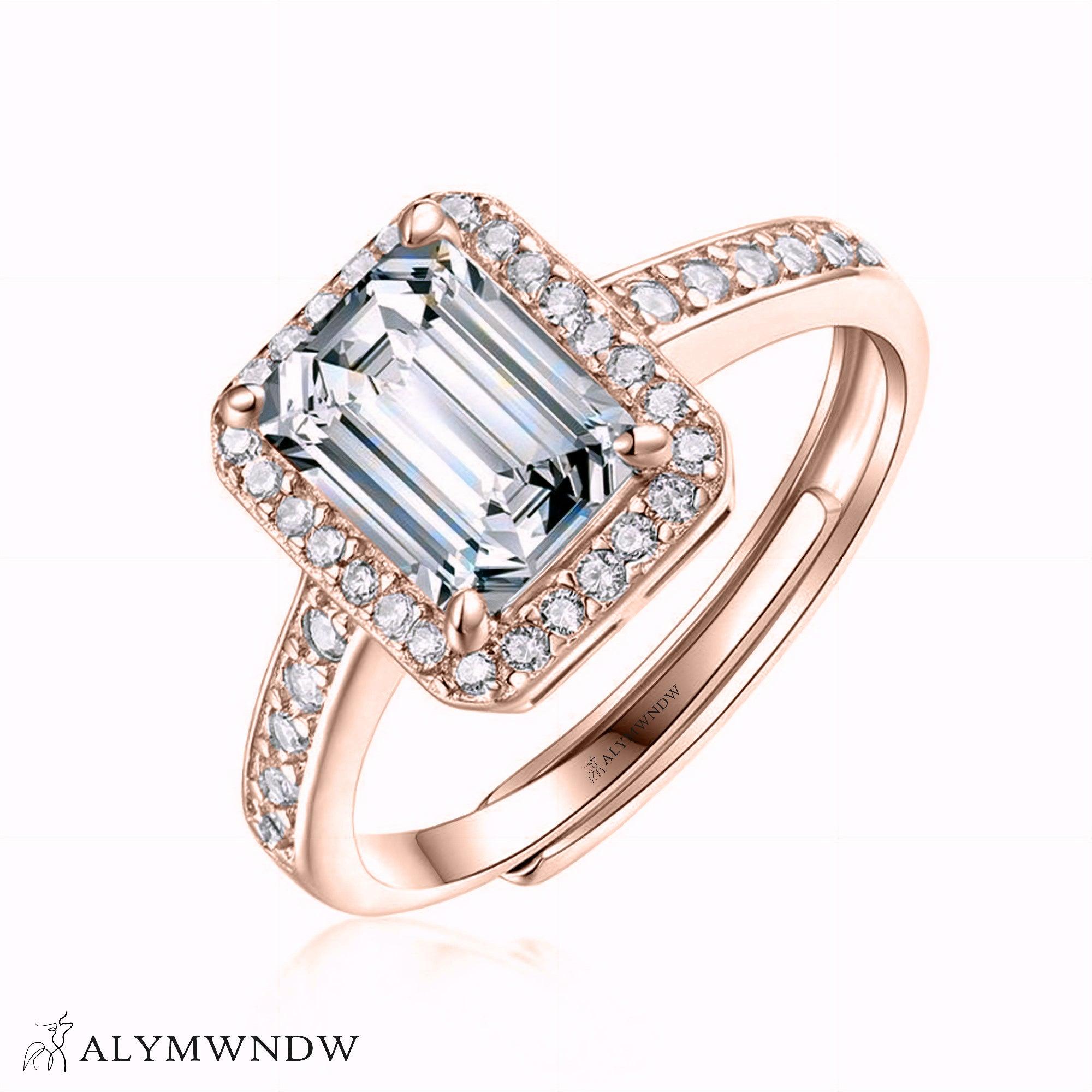 Alymwndw Premium Princess Moissanite Ring – Silver, Gold & Platinum - Alymwndw