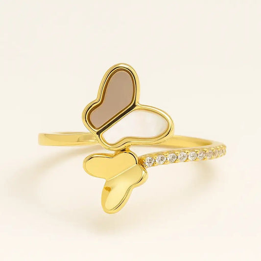 Butterfly Harmony Ring – Gold Plated 925 Silver with Dual - Tone Inlay - Alymwndw