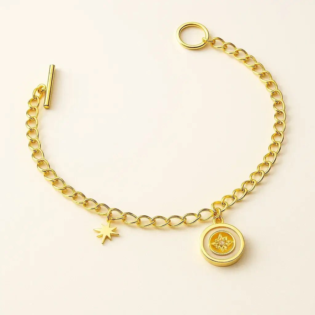 Celestial Compass Gold - Plated 925 Sterling Silver Bracelet - Alymwndw