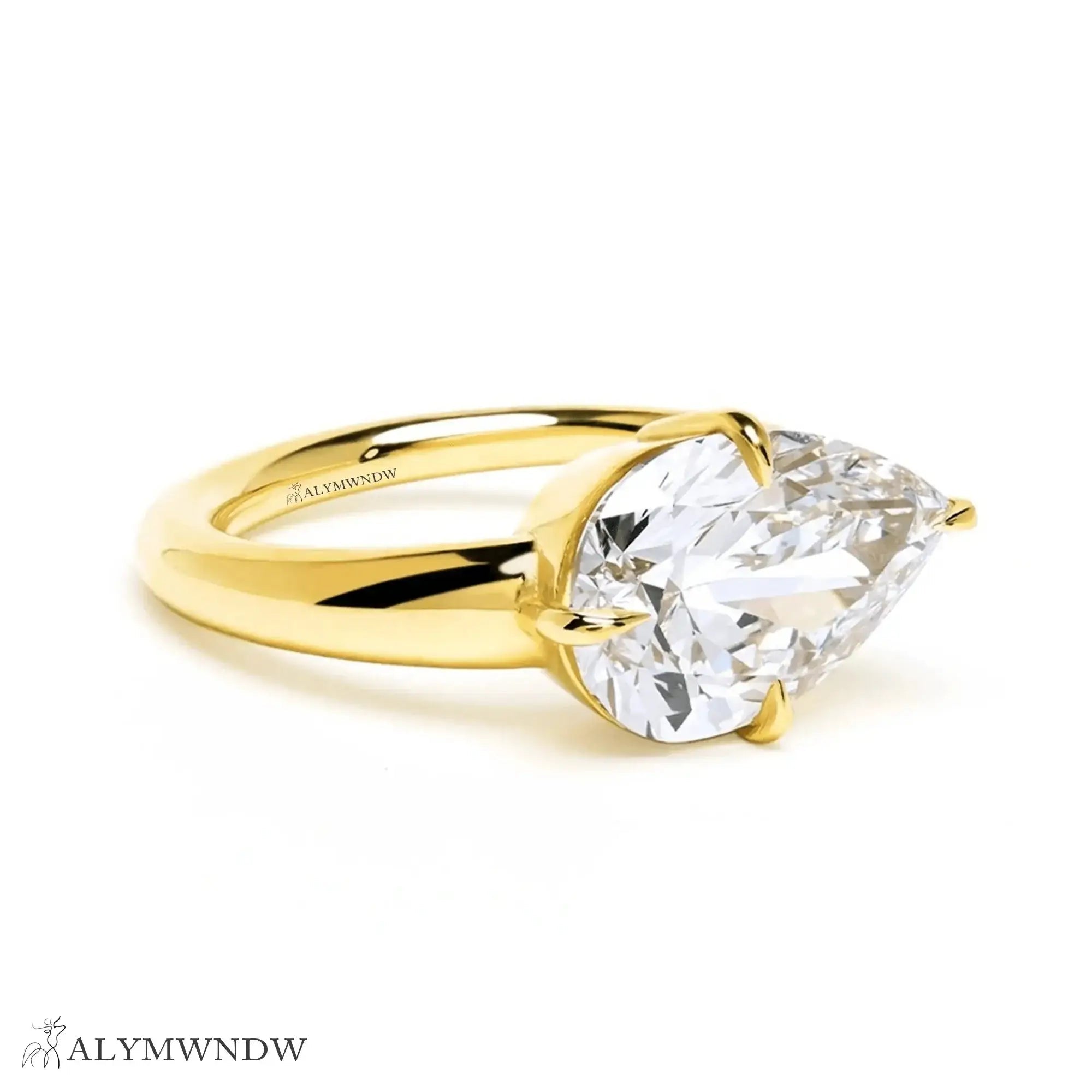 Certified Lab Grown Pear Shape Diamond Ring – 18K Gold – Premium Luxury - Alymwndw