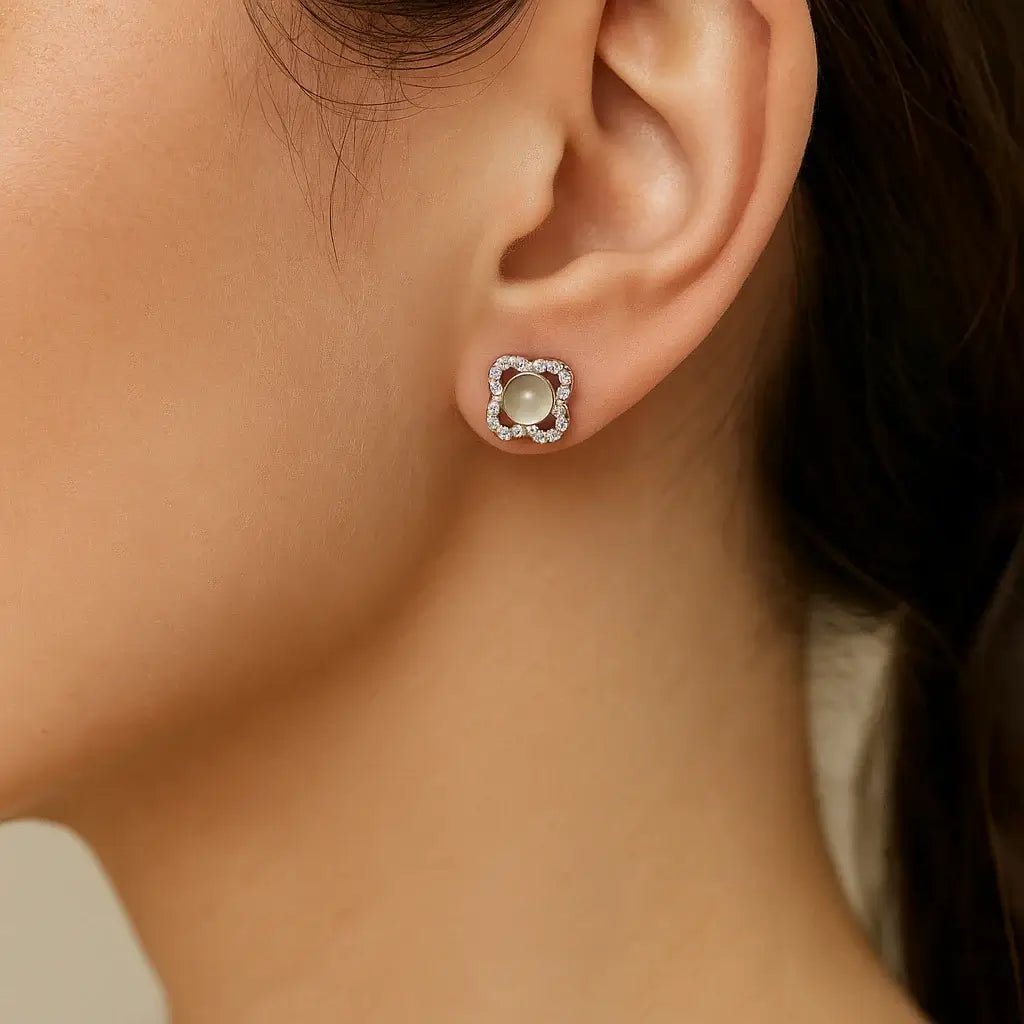 Classic Floral - Inspired Stud Earrings in 925 Silver - Alymwndw