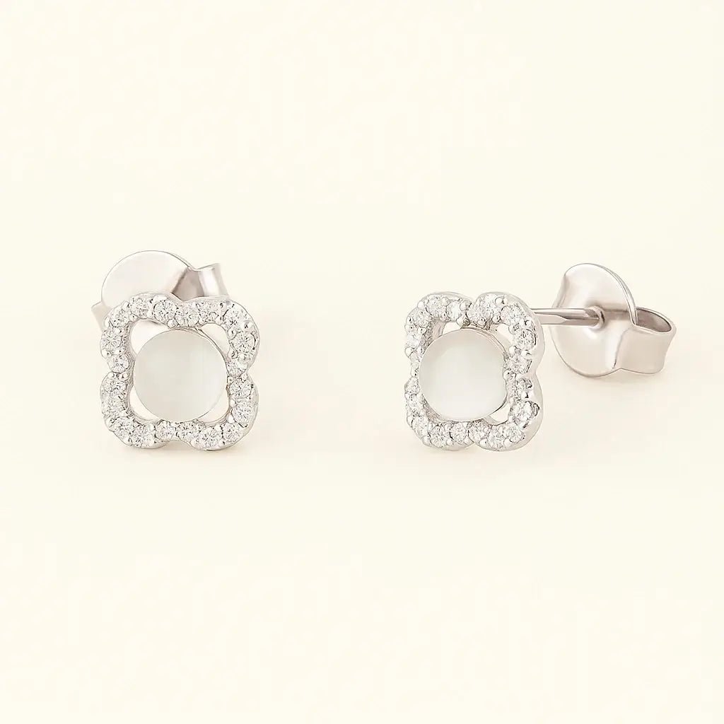 Classic Floral - Inspired Stud Earrings in 925 Silver - Alymwndw