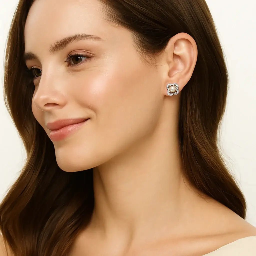 Classic Floral - Inspired Stud Earrings in 925 Silver - Alymwndw