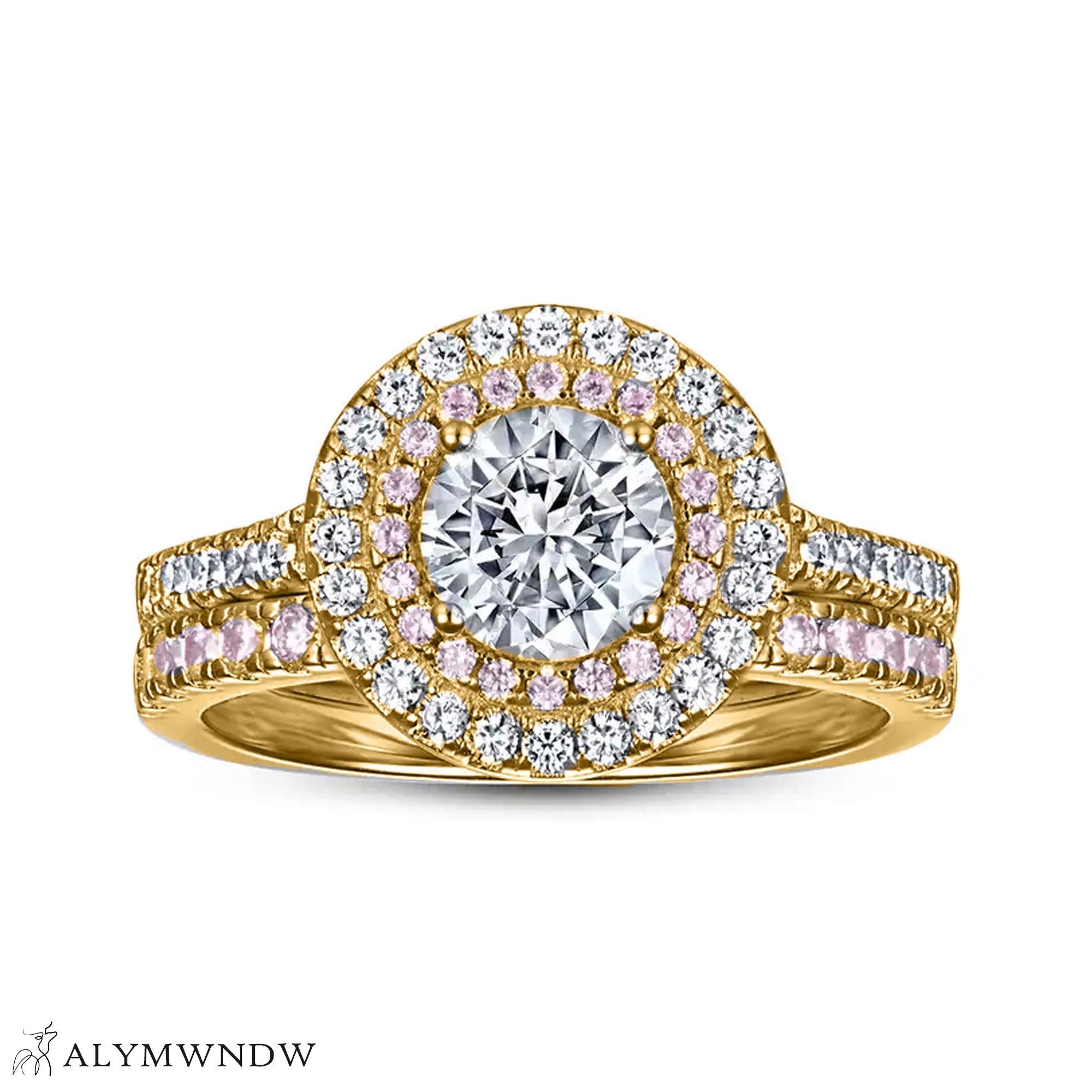 Classic Halo Engagement Ring Set – Gold, Platinum & Silver - Alymwndw