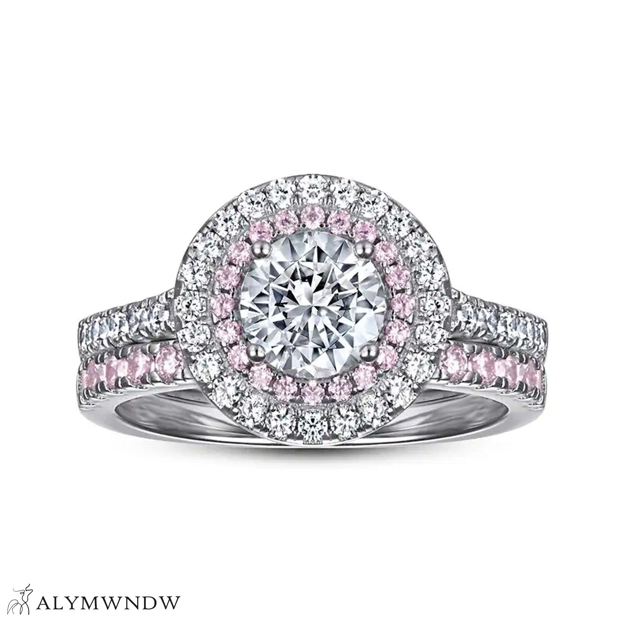 Classic Halo Engagement Ring Set – Gold, Platinum & Silver - Alymwndw