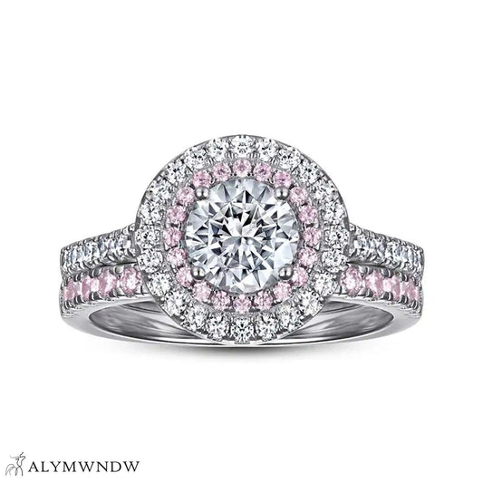 Classic Halo Engagement Ring Set – Gold, Platinum & Silver - Alymwndw