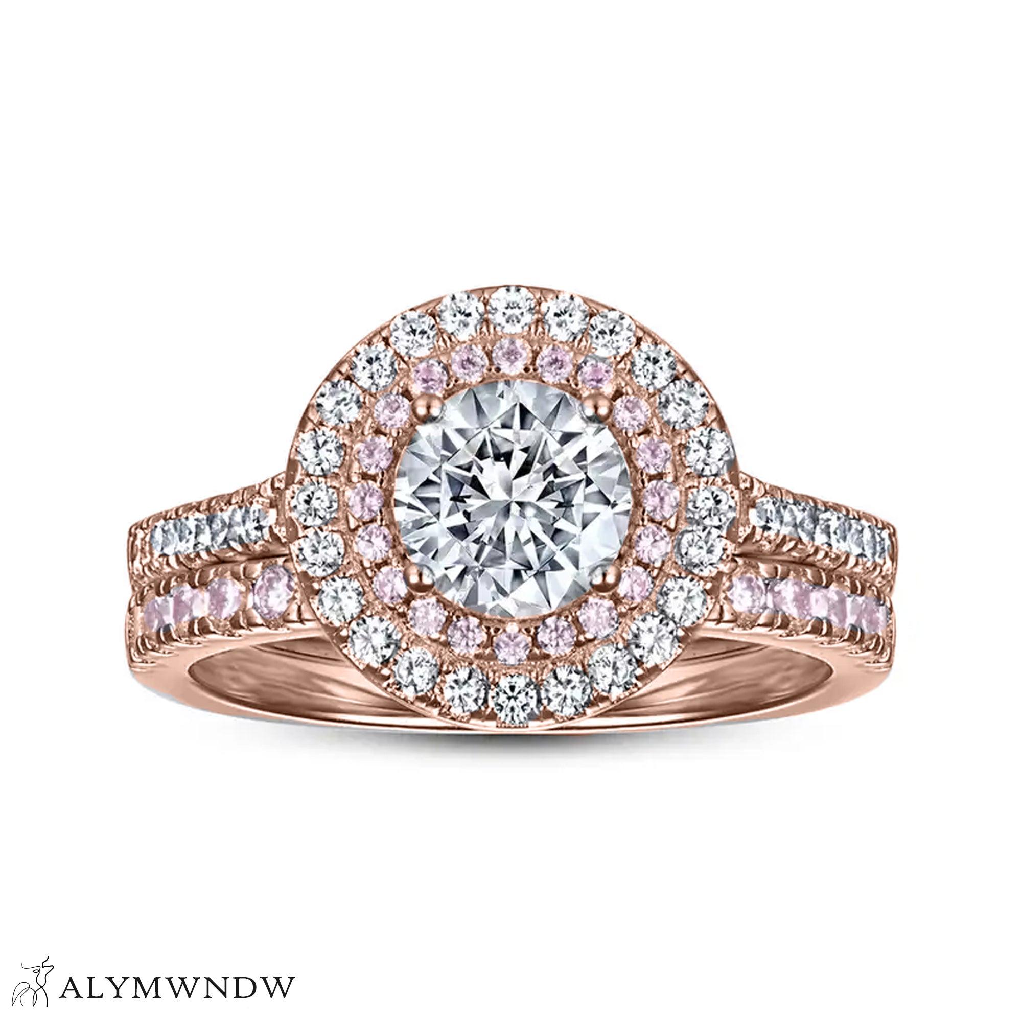 Classic Halo Engagement Ring Set – Gold, Platinum & Silver - Alymwndw