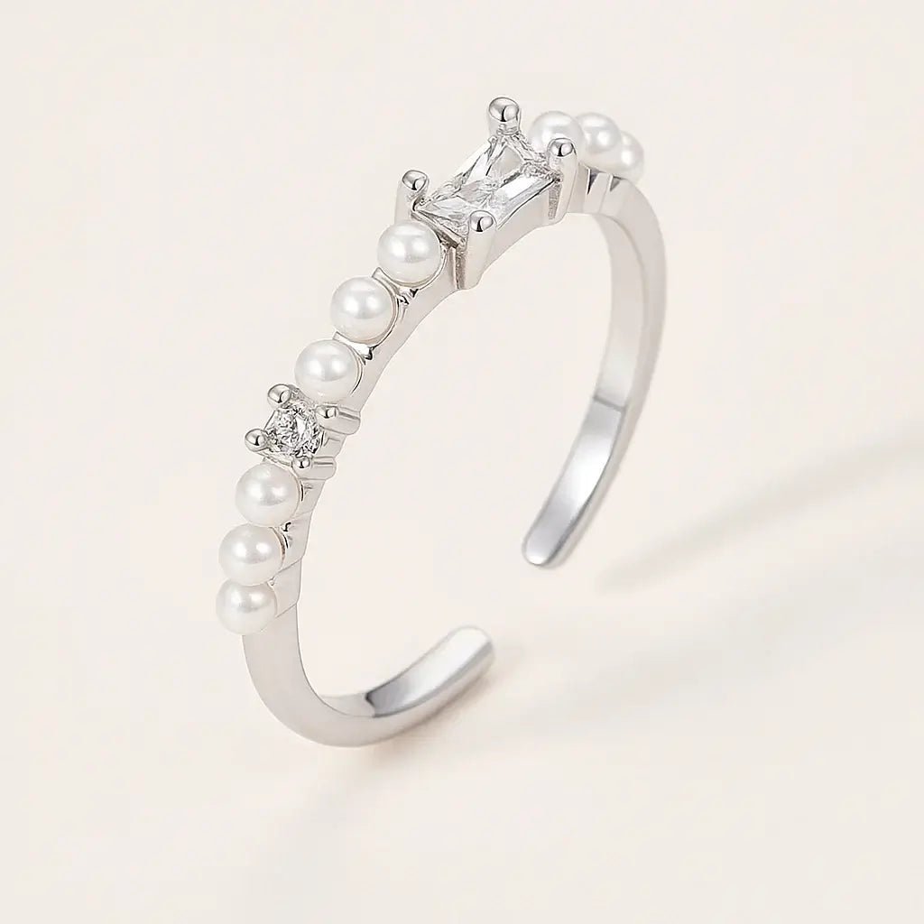 Crescent Crown Ring – 925 Silver with Freshwater Pearls - Alymwndw