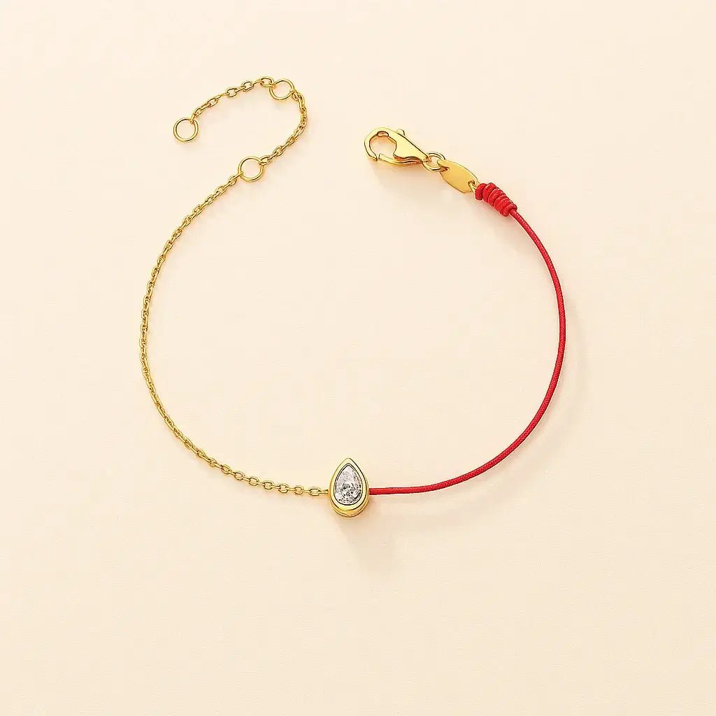 Crimson Grace – Red Thread Bracelet with Marquise Cut Stone - Alymwndw