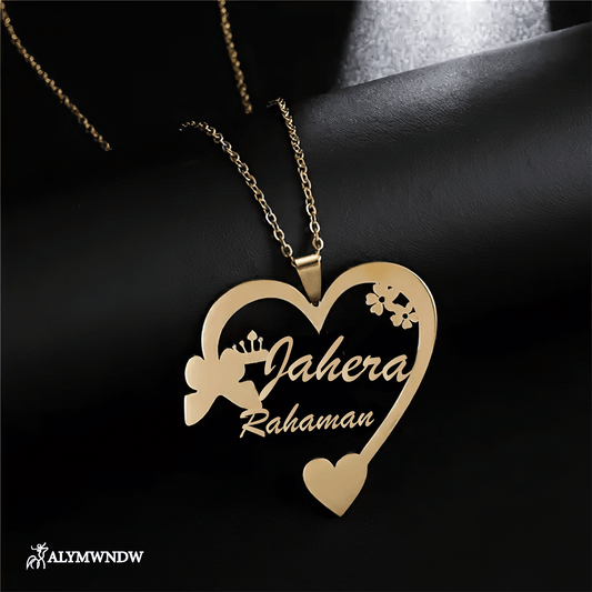 Custom Couple Name Necklace with Heart – Personalized Gold Necklace - Alymwndw