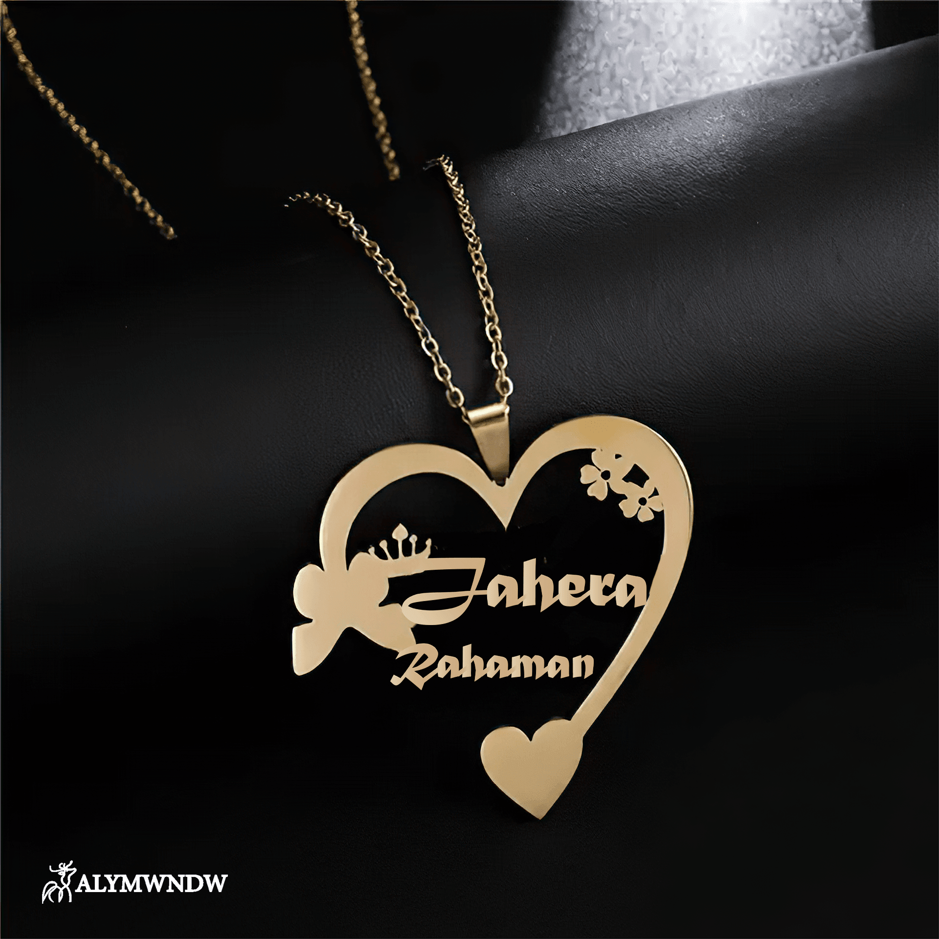 Custom Couple Name Necklace with Heart – Personalized Gold Necklace - Alymwndw