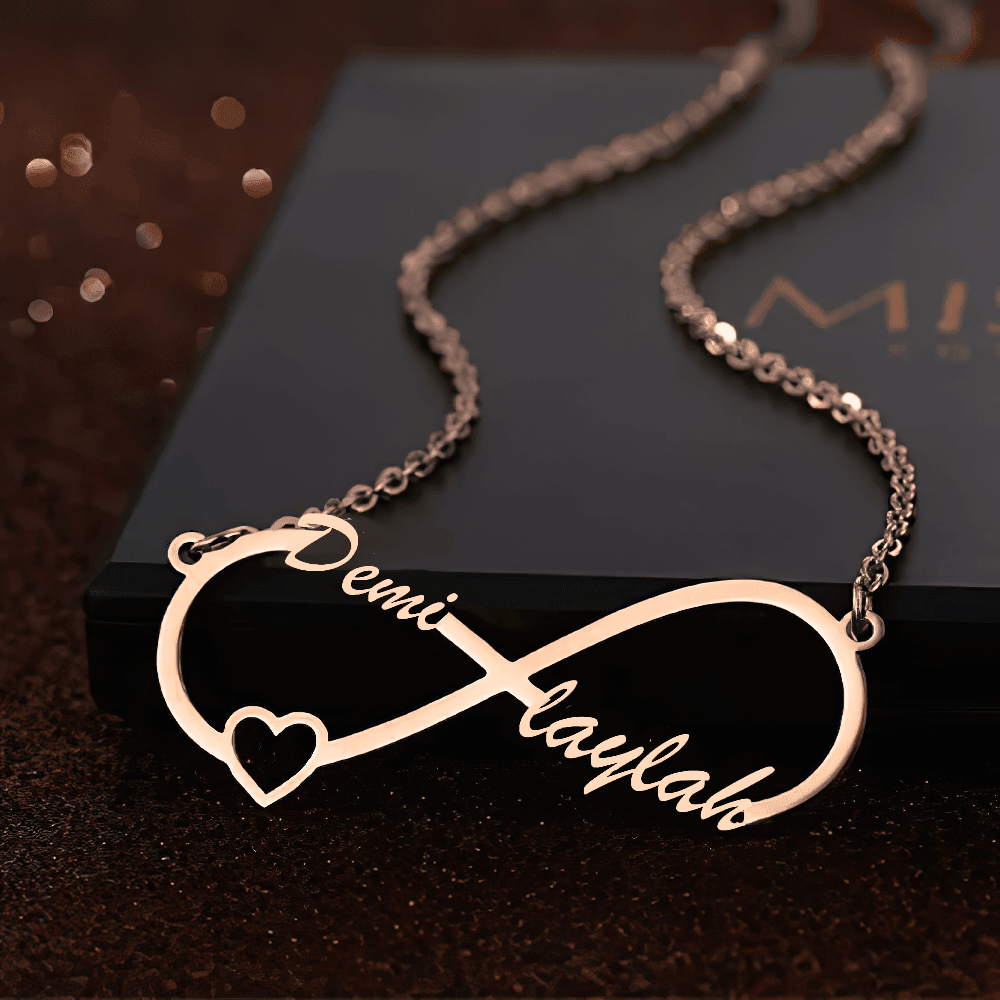 Custom Infinity Name Necklace with Heart – Personalized Gold Necklace - Alymwndw