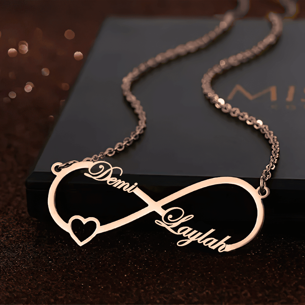 Custom Infinity Name Necklace with Heart – Personalized Gold Necklace - Alymwndw