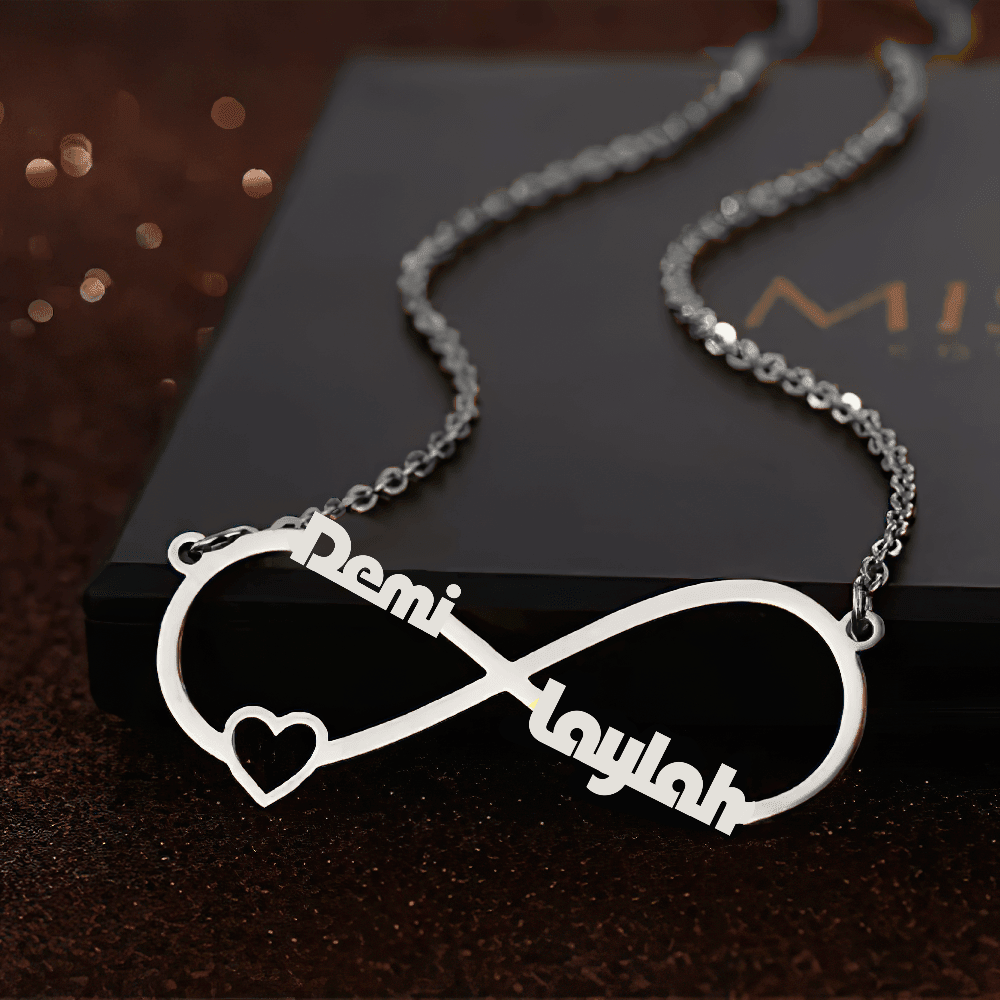 Custom Infinity Name Necklace with Heart – Personalized Gold Necklace - Alymwndw
