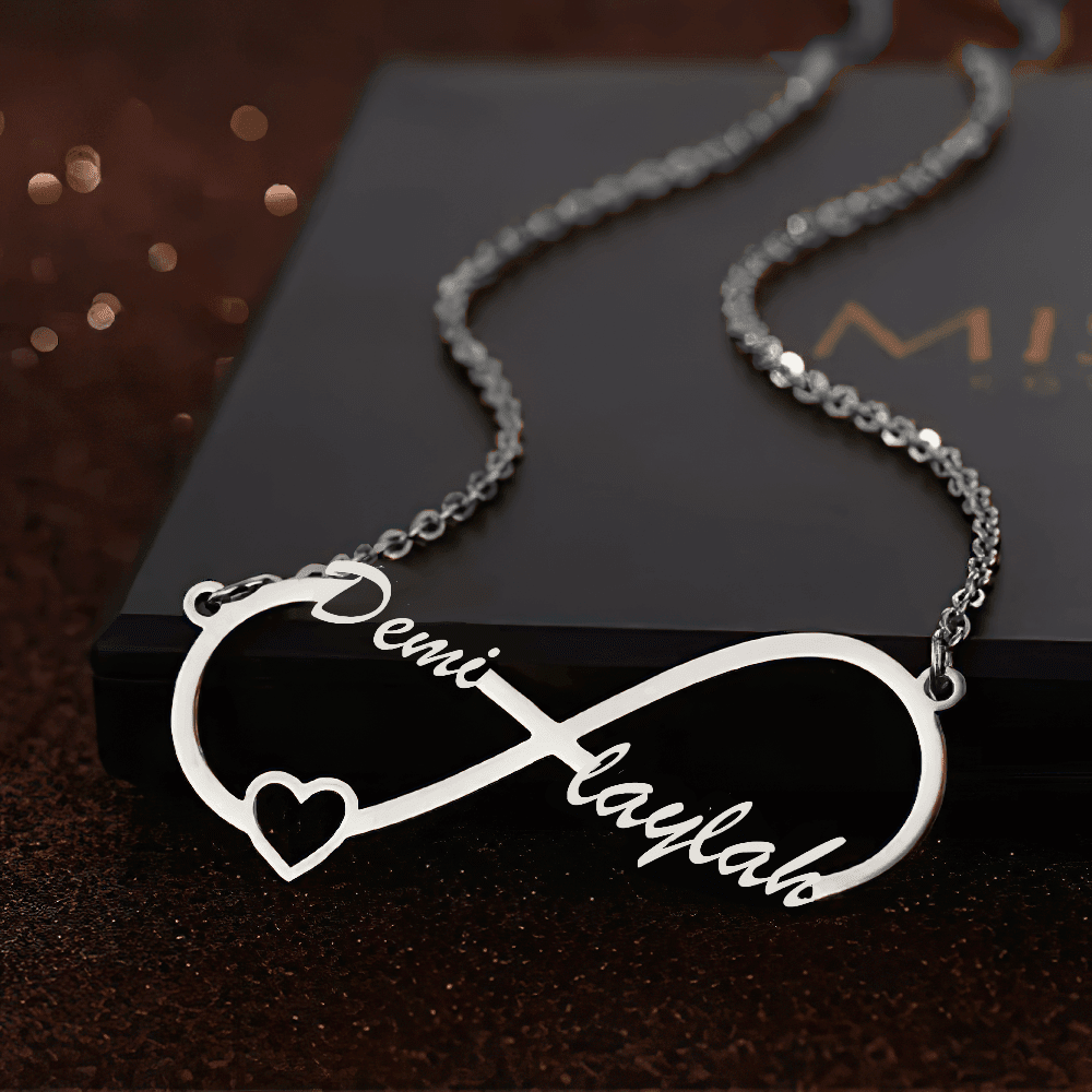 Custom Infinity Name Necklace with Heart – Personalized Gold Necklace - Alymwndw