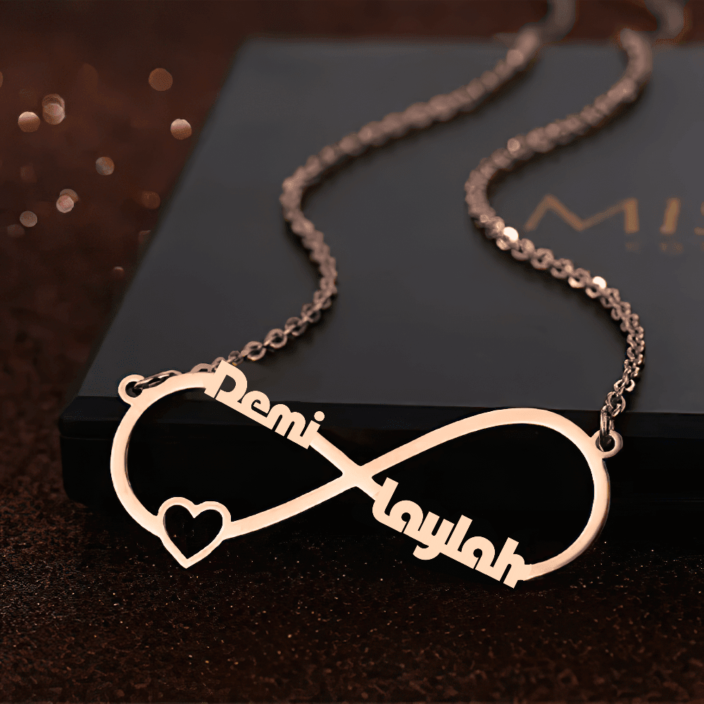 Custom Infinity Name Necklace with Heart – Personalized Gold Necklace - Alymwndw