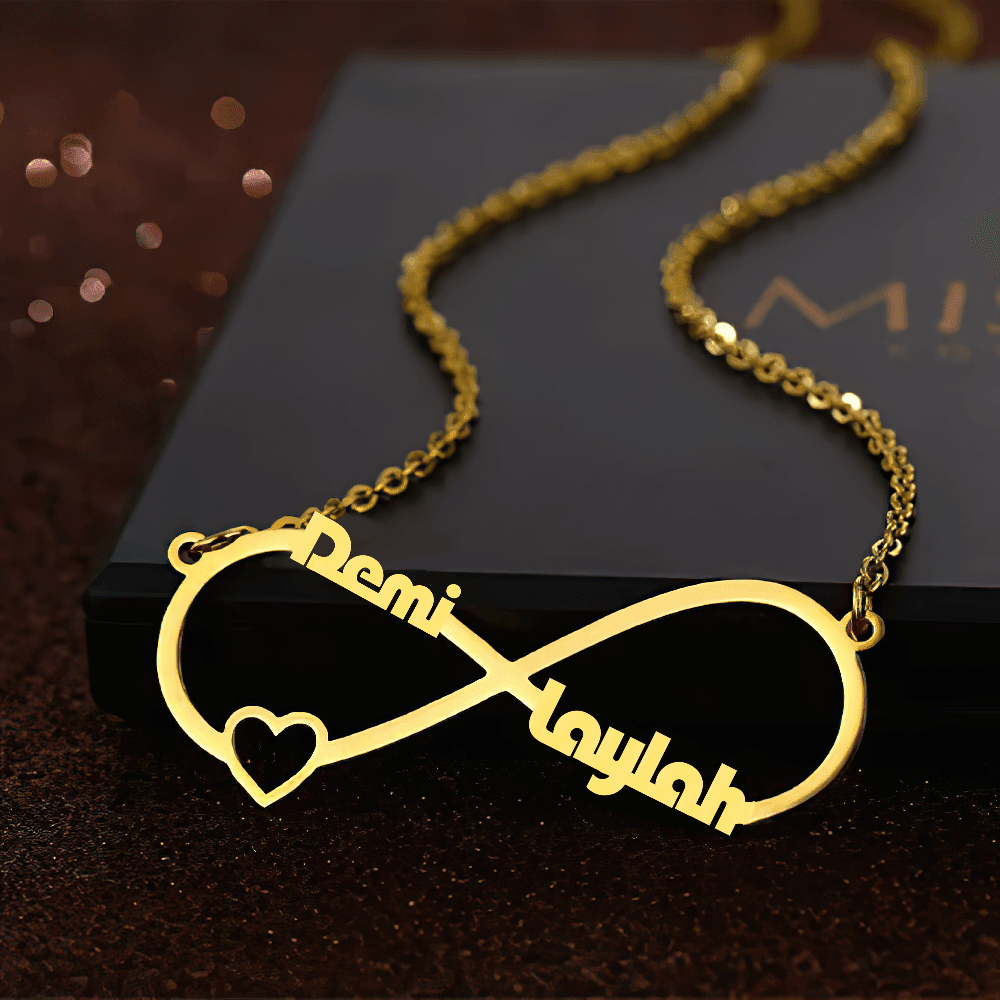 Custom Infinity Name Necklace with Heart – Personalized Gold Necklace - Alymwndw