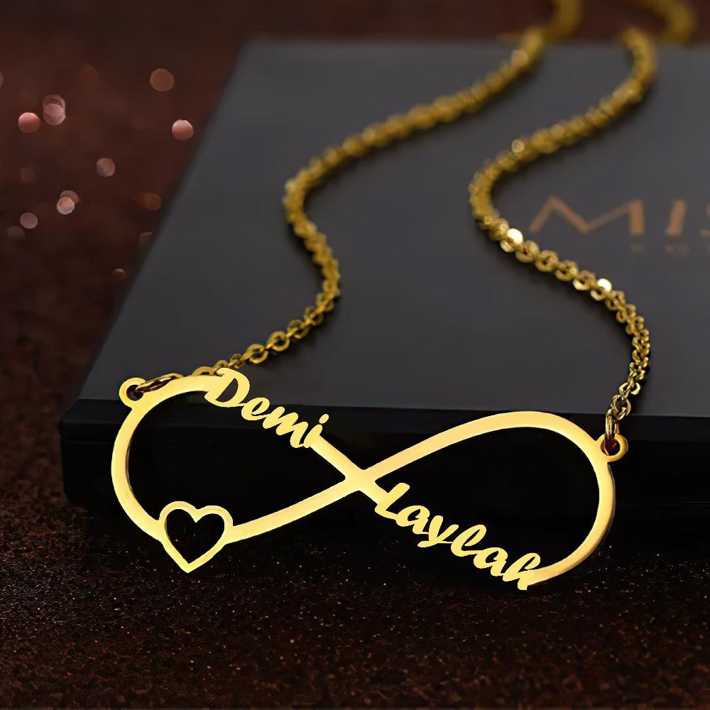 Custom Infinity Name Necklace with Heart – Personalized Gold Necklace - Alymwndw