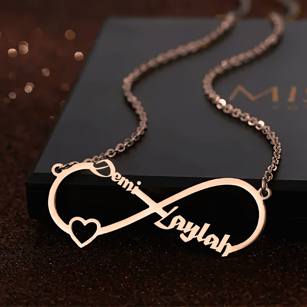 Custom Infinity Name Necklace with Heart – Personalized Gold Necklace - Alymwndw