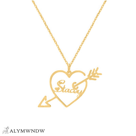 Custom Name Heart Necklace with Arrow – Personalized Gold Jewelry - Alymwndw