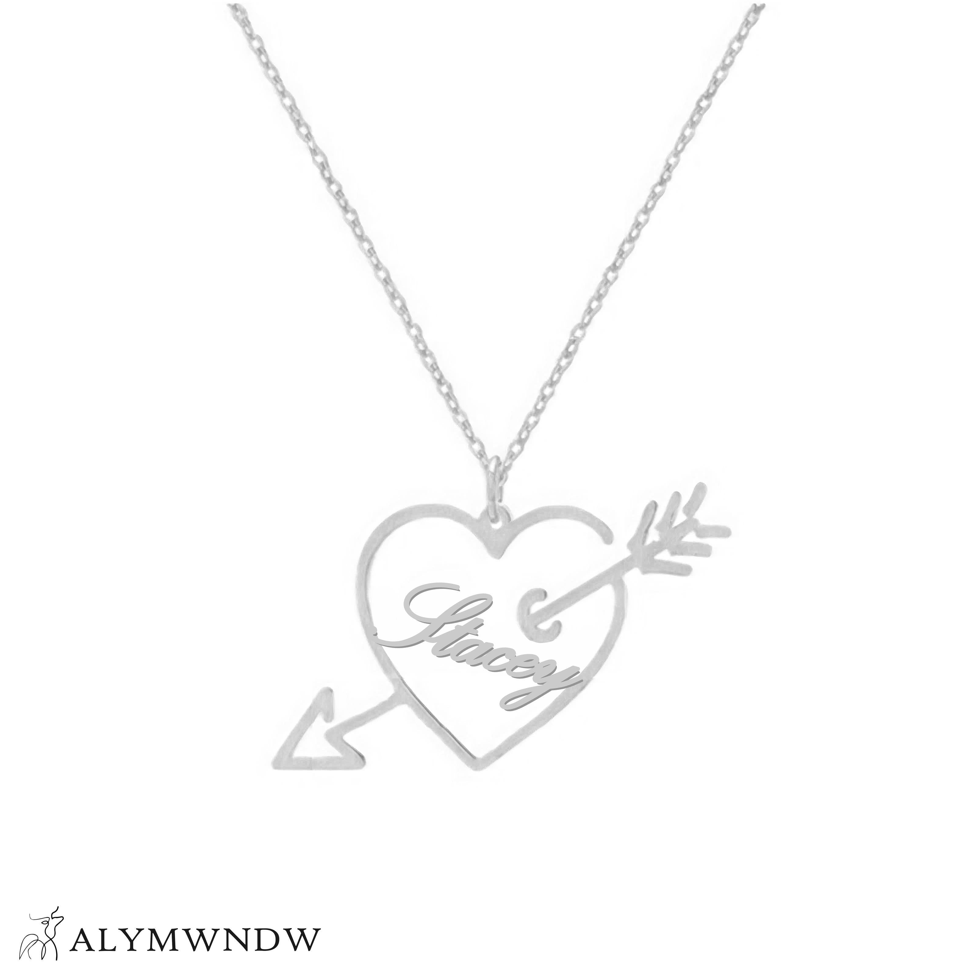 Custom Name Heart Necklace with Arrow – Personalized Gold Jewelry - Alymwndw