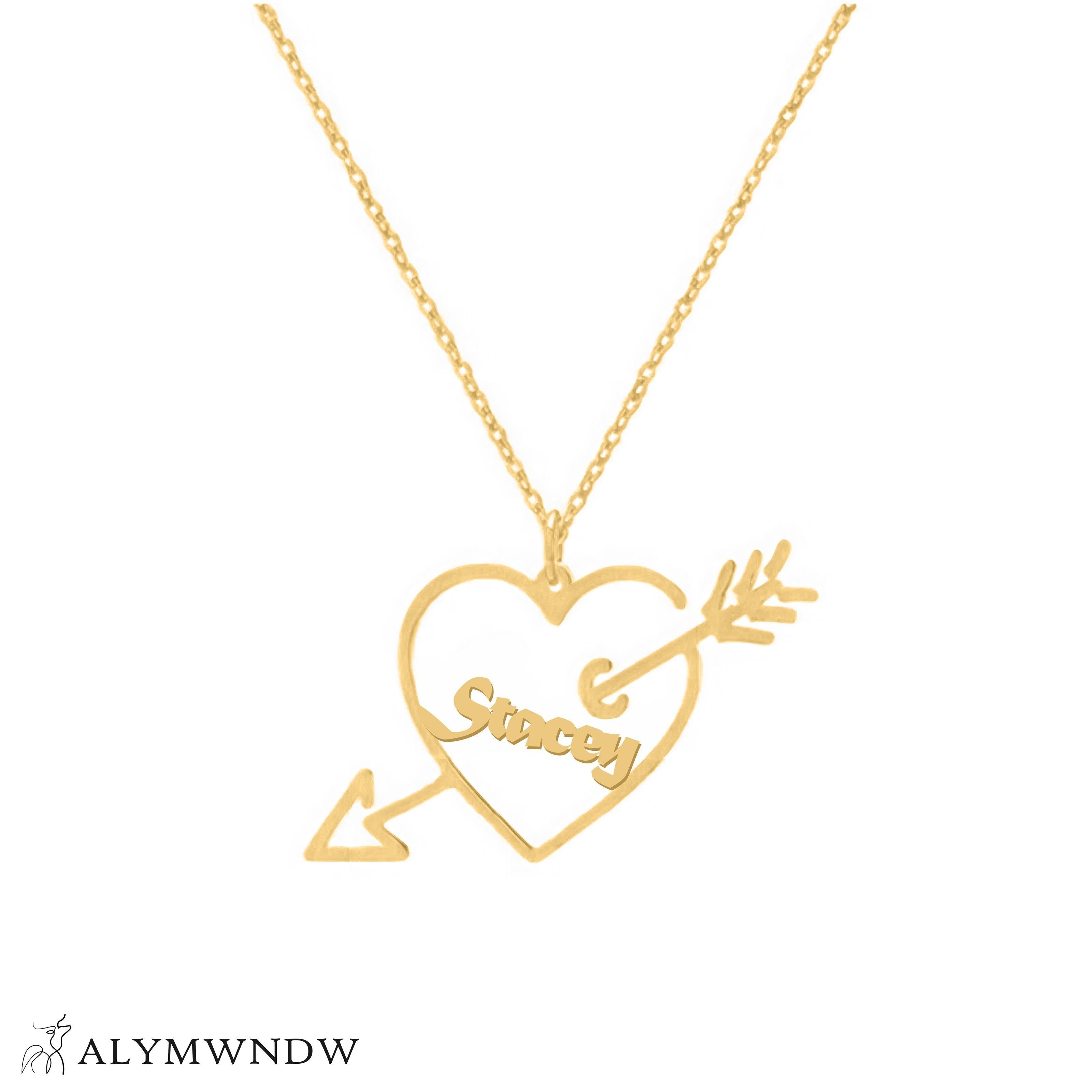 Custom Name Heart Necklace with Arrow – Personalized Gold Jewelry - Alymwndw