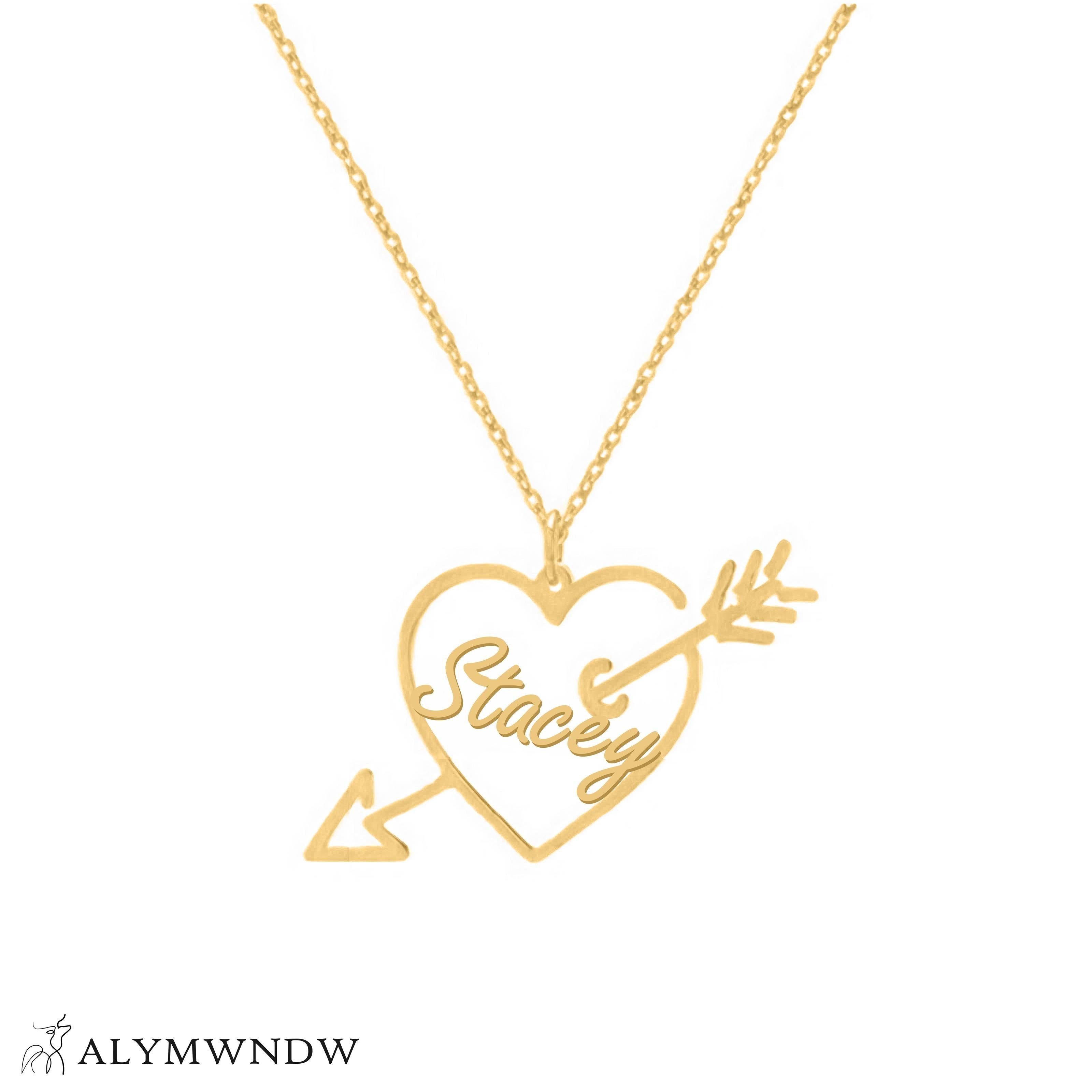 Custom Name Heart Necklace with Arrow – Personalized Gold Jewelry - Alymwndw