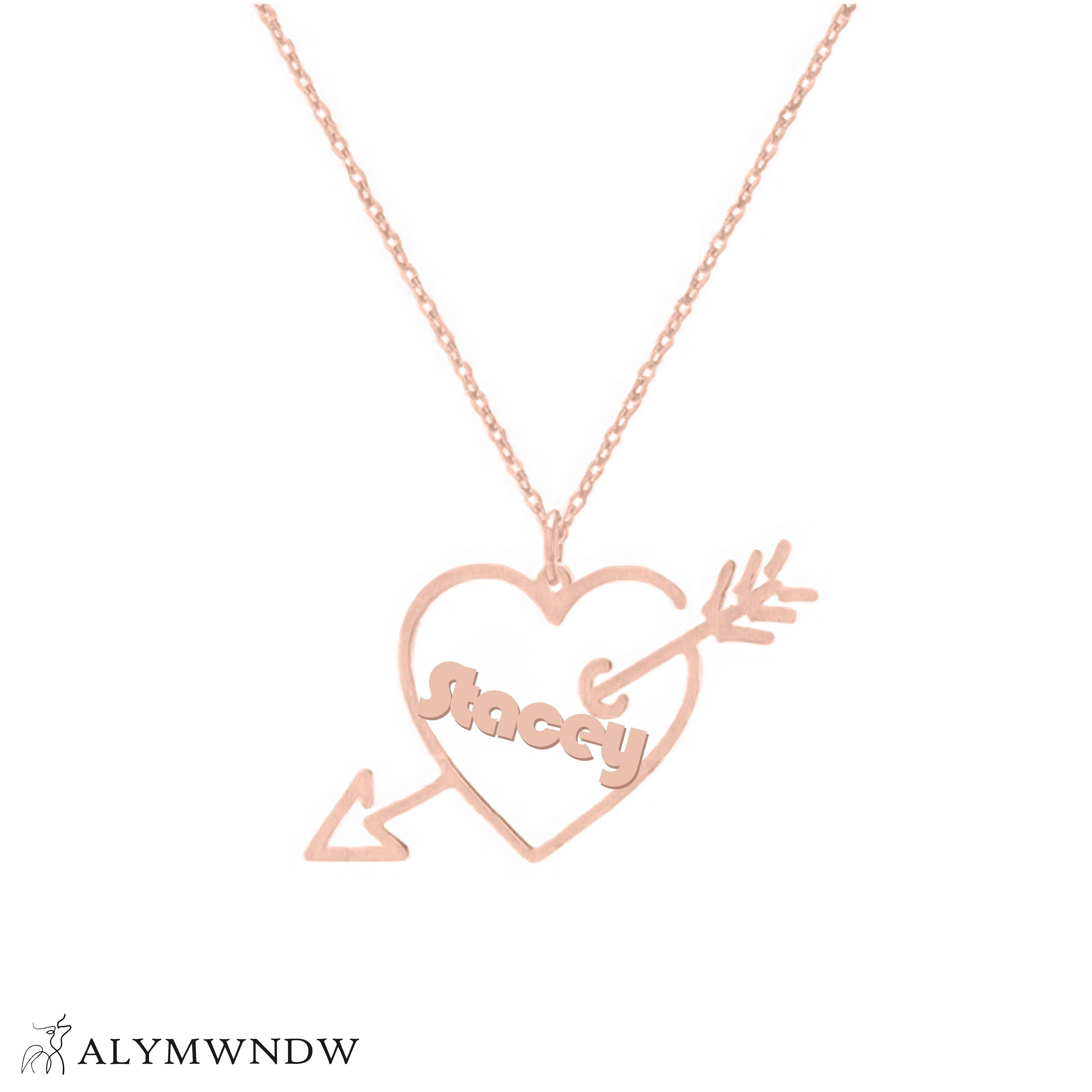 Custom Name Heart Necklace with Arrow – Personalized Gold Jewelry - Alymwndw