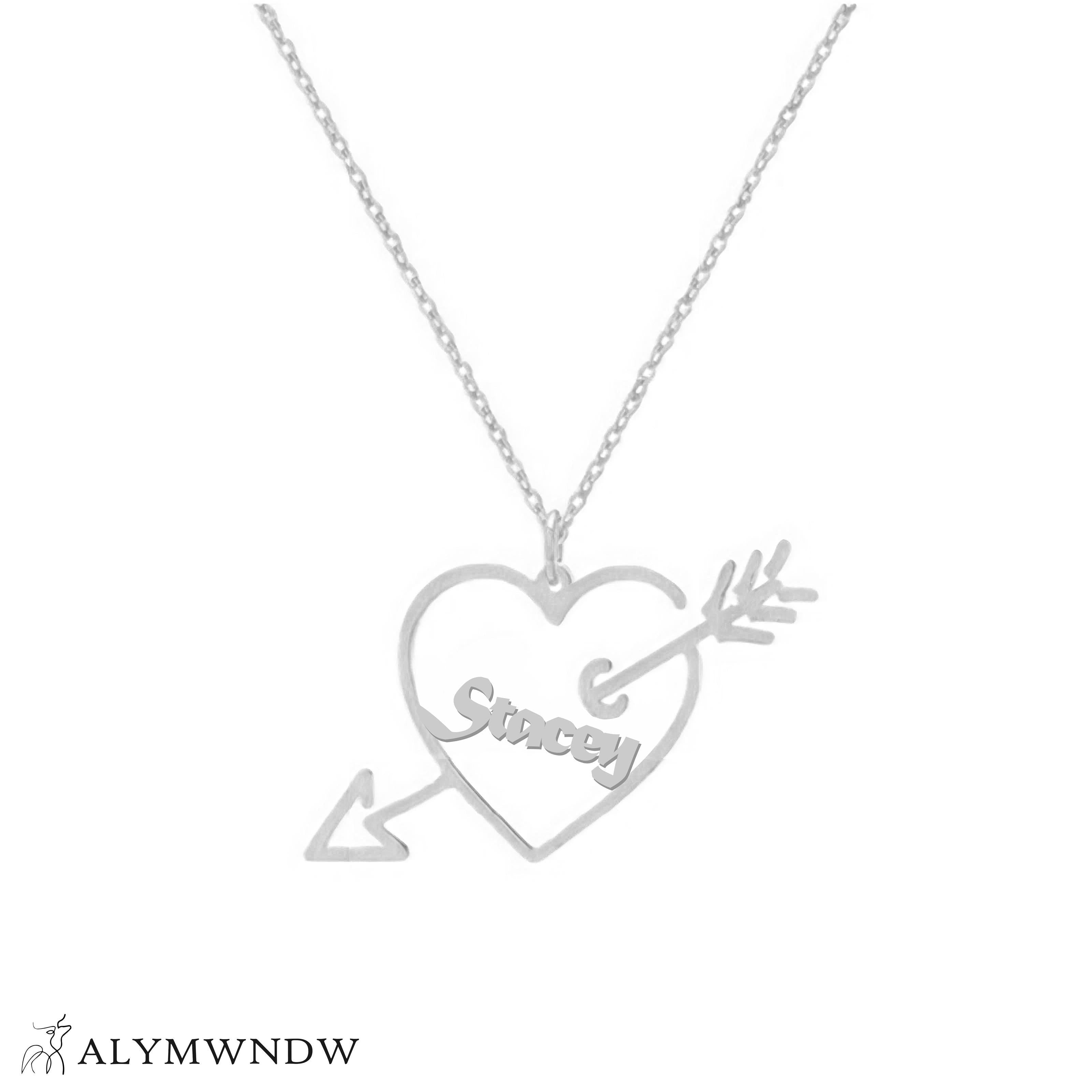 Custom Name Heart Necklace with Arrow – Personalized Gold Jewelry - Alymwndw