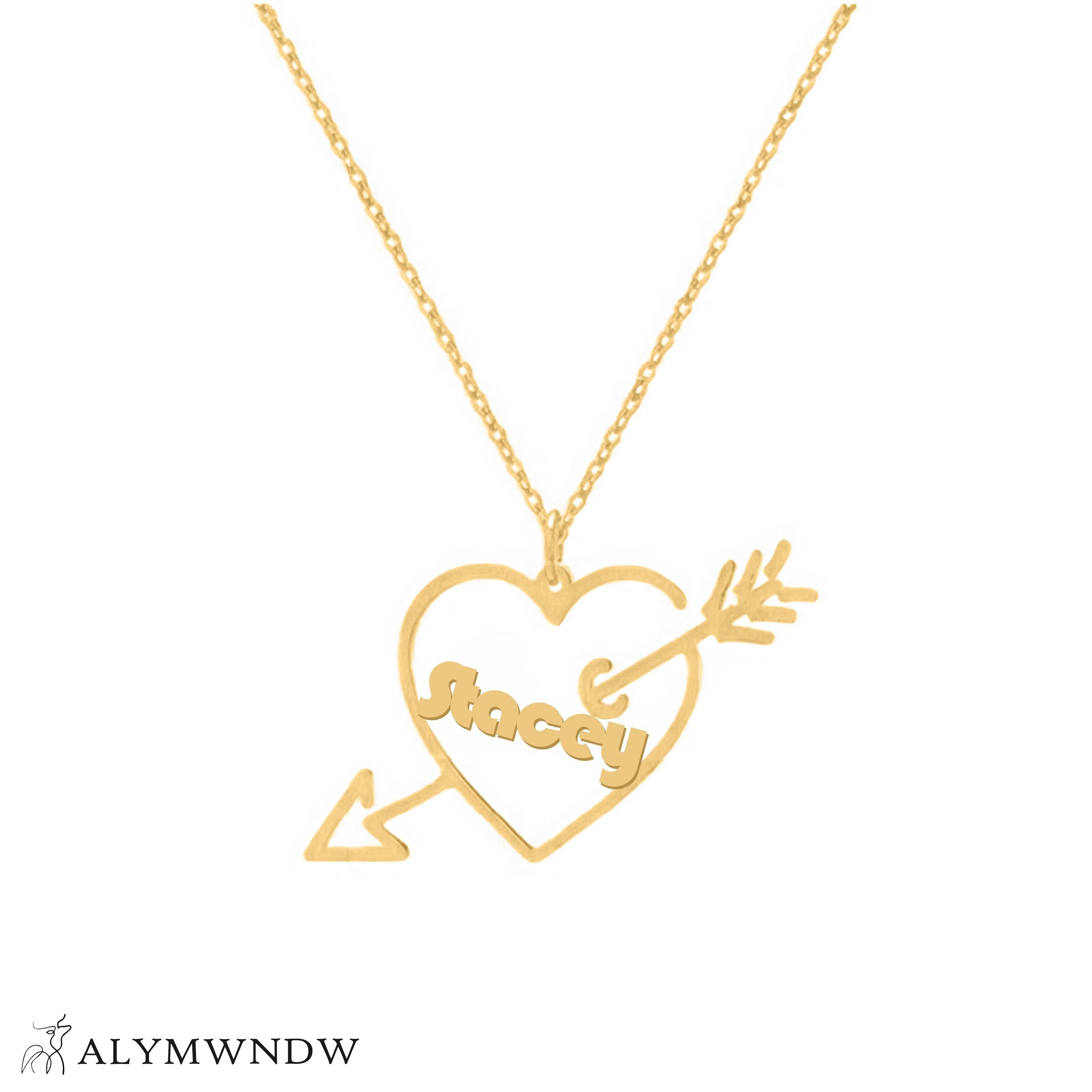 Custom Name Heart Necklace with Arrow – Personalized Gold Jewelry - Alymwndw