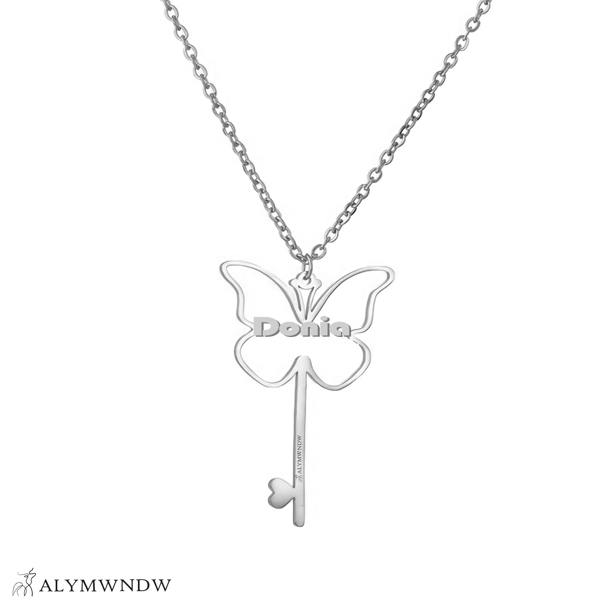 Custom Name Necklace with Butterfly & Key – Personalized Gold Jewelry - Alymwndw