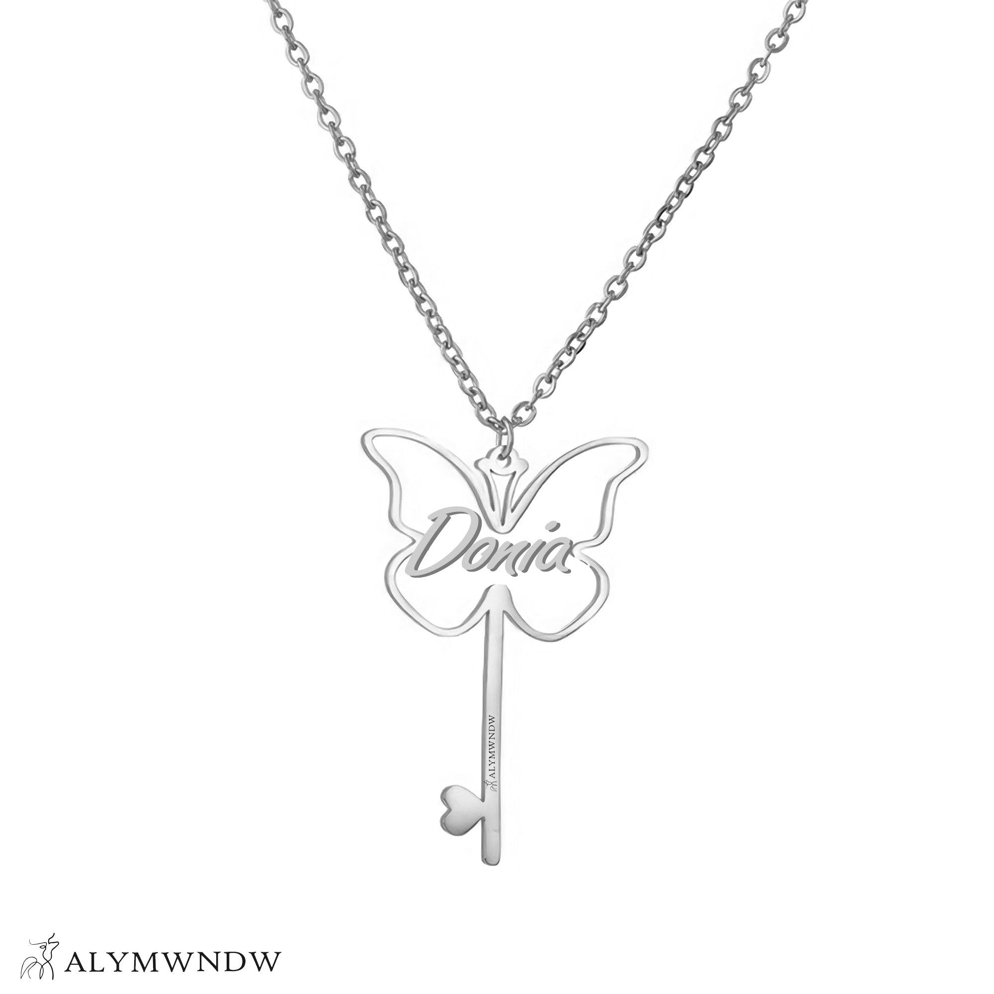 Custom Name Necklace with Butterfly & Key – Personalized Gold Jewelry - Alymwndw