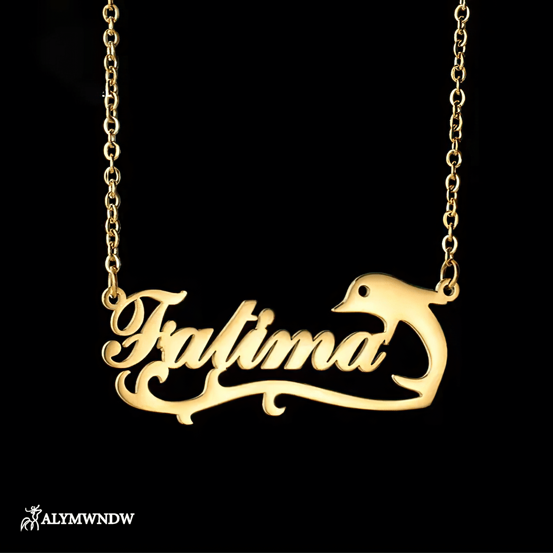 Custom Name Necklace with Dolphin Charm – Personalized Gold Jewelry - Alymwndw
