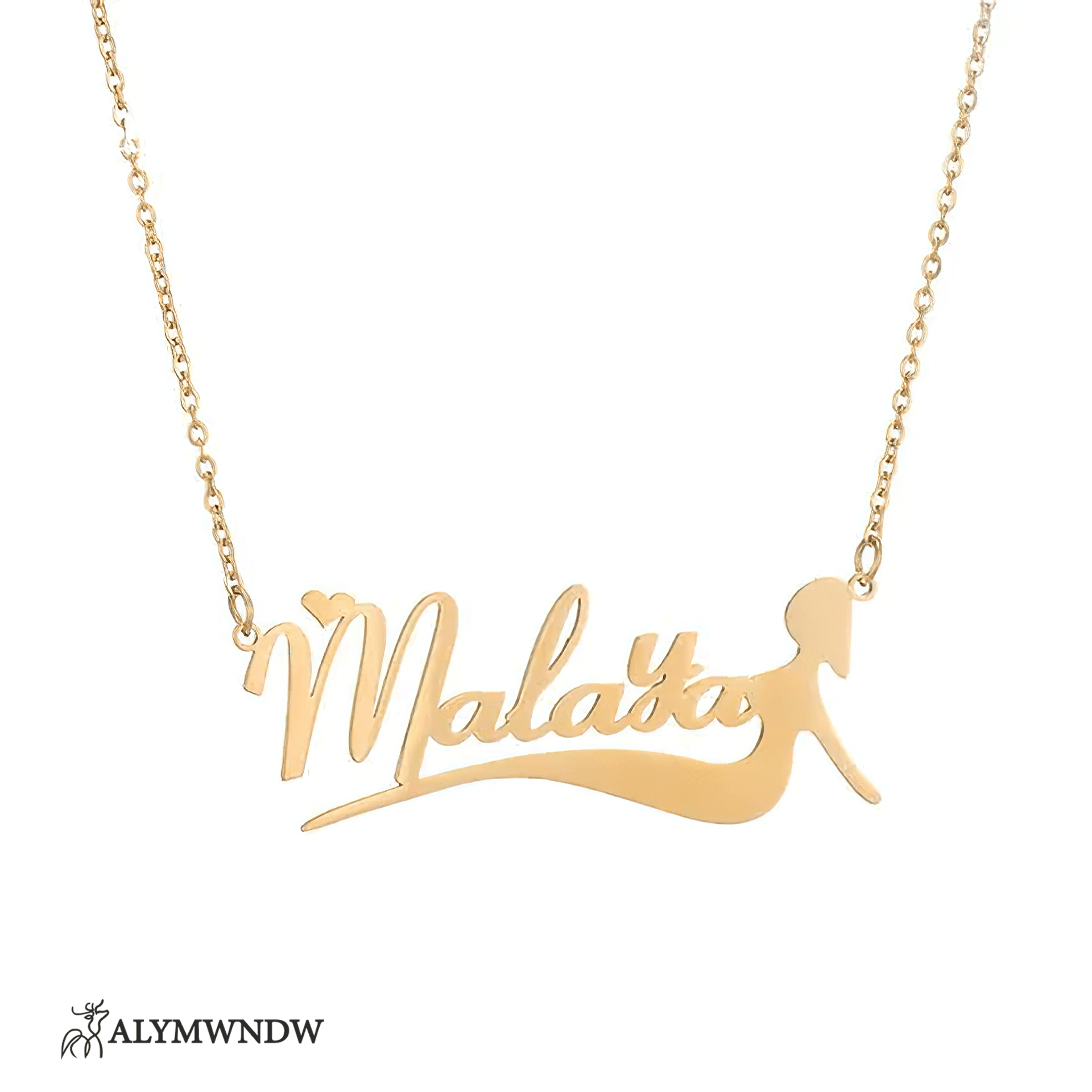 Custom Name Necklace with Girl Silhouette – Personalized Gold Jewelry - Alymwndw