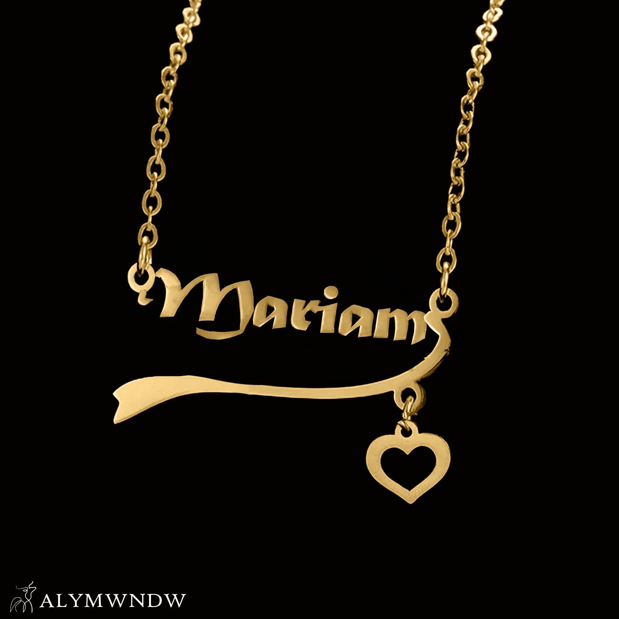 Custom Name Necklace with Heart – 18K / 21K / 22K Gold Personalized Jewelry - Alymwndw